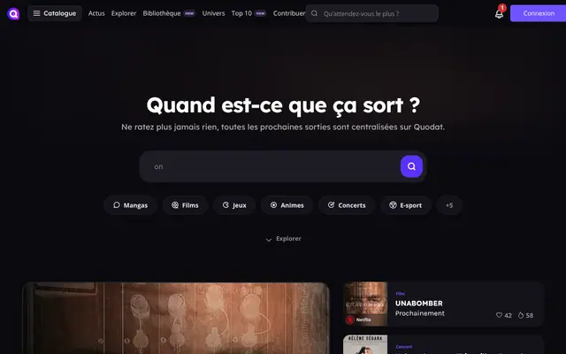 Screenshot of Dates de sortie 2026-2027 : manga, films, jeux - Quodat