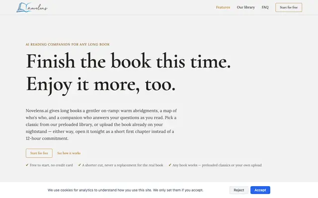 Screenshot of Novelens.ai