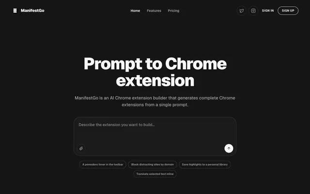 Screenshot of ManifestGo — Create Chrome Extensions Using AI Prompts