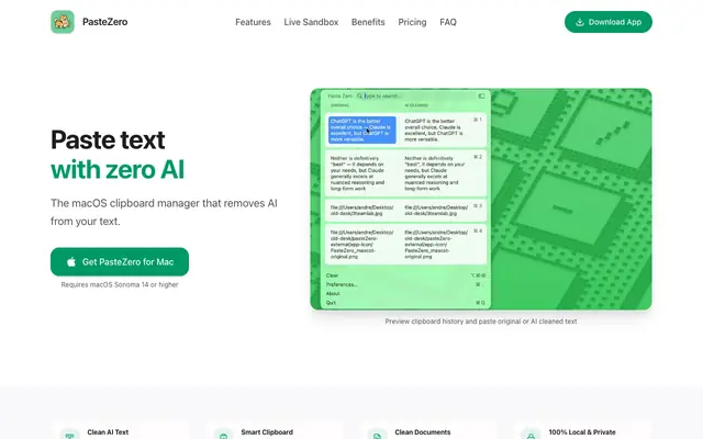 Screenshot of PasteZero - Clean AI from Your Clipboard Instantly on Mac