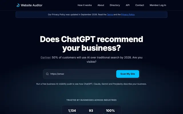 Screenshot of Website Auditor: Free AI Visibility Checker