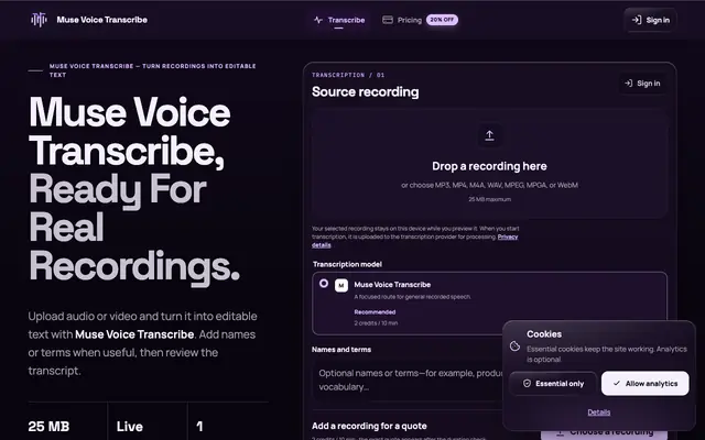 Screenshot of Muse Voice Transcribe — Audio and Video to Text