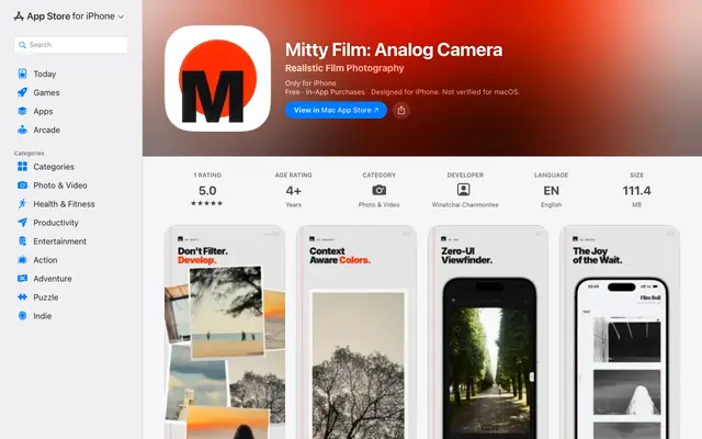 Screenshot of ‎Mitty Film: Analog Camera App - App Store