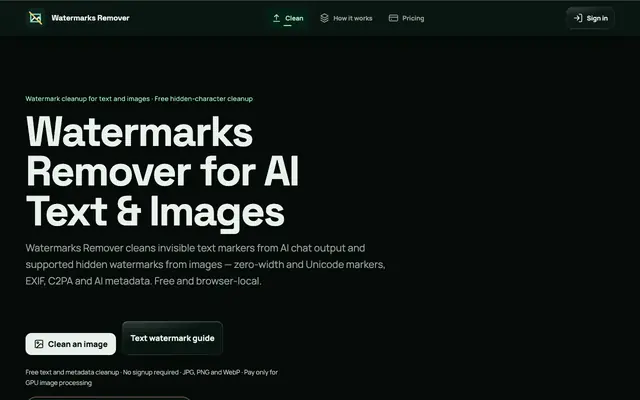 Screenshot of Watermarks Remover – Invisible AI Text Watermark & Image Cleaner