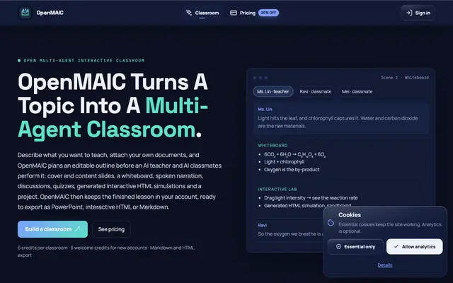 Screenshot of OpenMAIC — Open Multi-Agent Interactive Classroom Generator