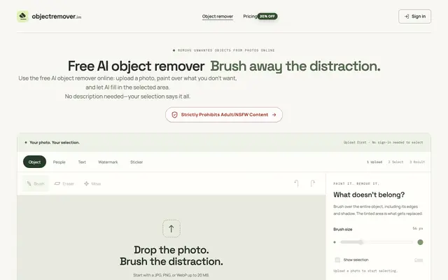 Screenshot of Free AI Object Remover — Remove Objects from Photos