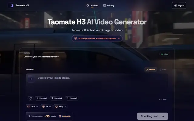 Screenshot of Taomate H3 — AI Video Generator