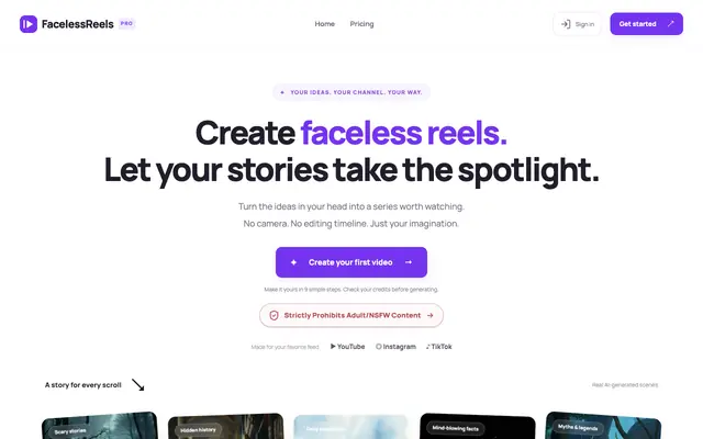 Screenshot of faceless-reels.pro
