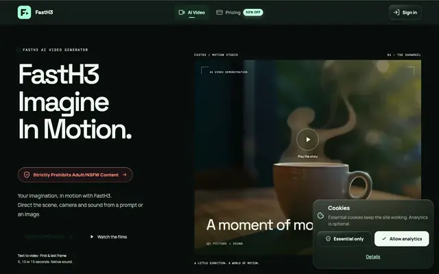Screenshot of FastH3 AI Video Generator | MiniMax H3 Fast