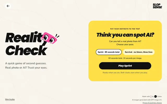 Screenshot of Reality Check — Slop Sense