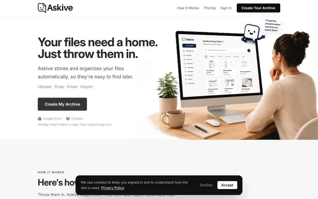 Screenshot of Askive — Upload once. Ask forever