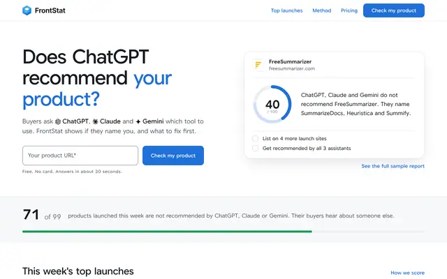 Screenshot of FrontStat · Did your launch make the front page?