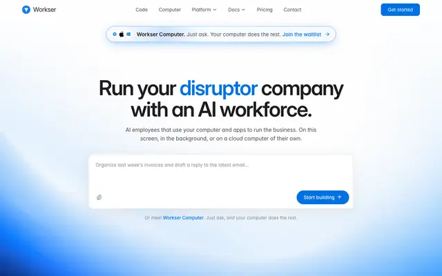 Screenshot of Workser: Build and run your business with AI