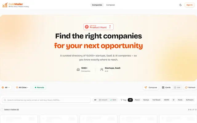 Screenshot of Cold Mailer — Send Personalized Cold Emails, Faster