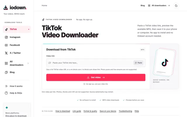 Screenshot of TikTok Video Downloader — Download Video from a URL | IOdown