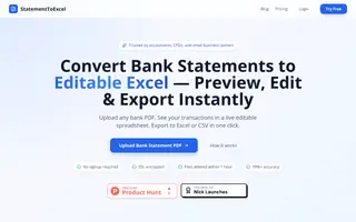 Screenshot of Bank Statement to Excel Converter — Free, No Signup, 99%+ Accuracy