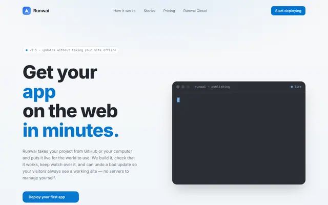 Screenshot of Runwai — Get your app online without the hassle