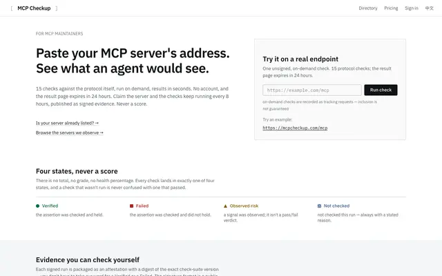 Screenshot of MCP Checkup — continuous contract testing for MCP servers
