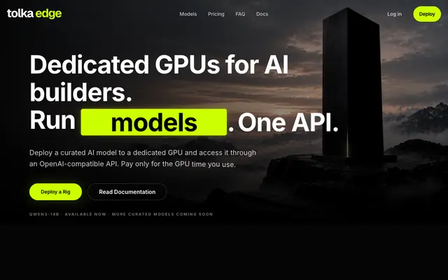 Screenshot of Tolka Edge | Dedicated GPUs for AI builders