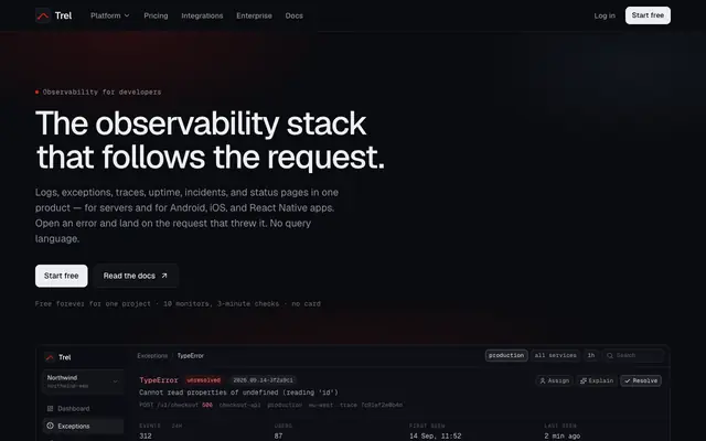 Screenshot of Trel — The observability stack that follows the request