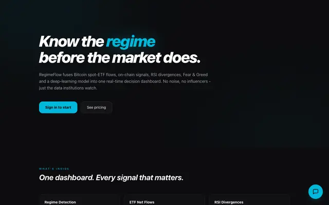 Screenshot of RegimeFlow — AI-driven crypto market regime & risk analytics