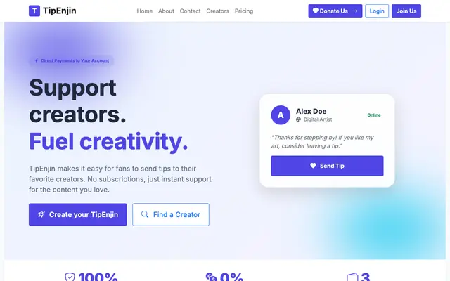 Screenshot of TipEnjin - Support Creators with Instant Direct Tips