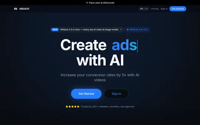 Screenshot of Wildcat - AI Video Ad Creator