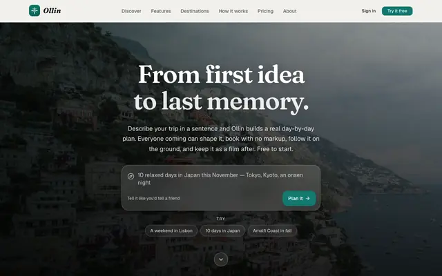 Screenshot of Ollin — Plan, book, live & relive any trip in one place