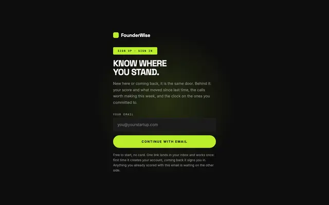 Screenshot of Start free · FounderWise