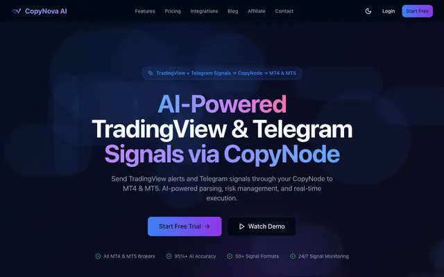 Screenshot of CopyNova AI - TradingView & Telegram Signals to MT4/MT5 | CopyNode Automation