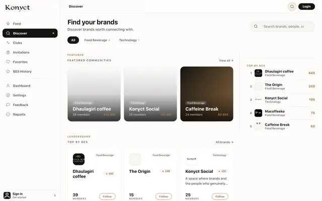Screenshot of Discover Brands · Konyct