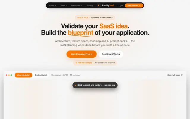 Screenshot of SaaS Blueprint Generator — AI Planning Tool | PlanMySaaS