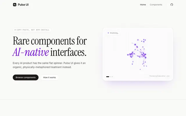 Screenshot of Pulse UI — rare components for AI-native interfaces