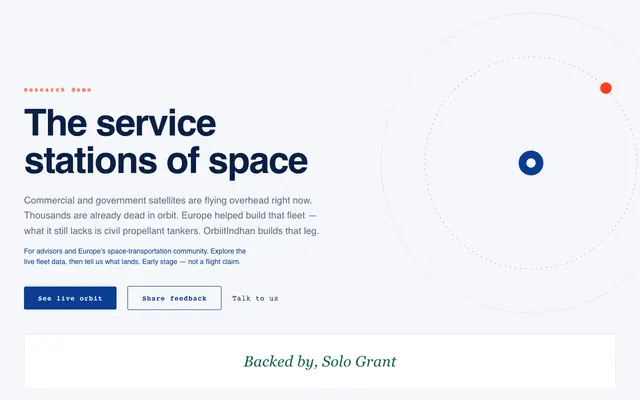 Screenshot of OrbiitIndhan — Propellant tankers for Europe’s satellites