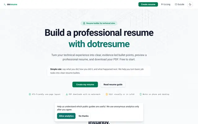 Screenshot of dotresume | Free ATS Resume Builder
