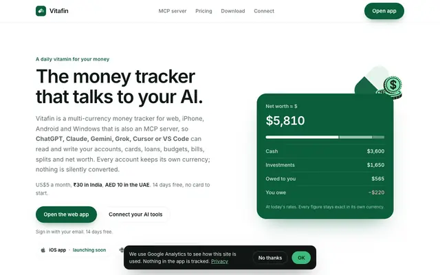 Screenshot of Vitafin: a daily vitamin for your money