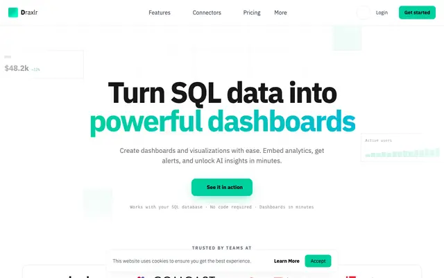 Screenshot of Draxlr: Build Dashboards on Your SQL Database, No Code BI Tool