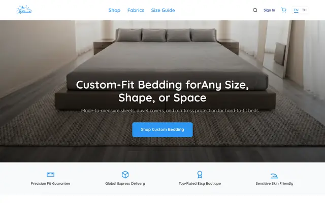 Screenshot of Custom Bedding for Any Size & Shape