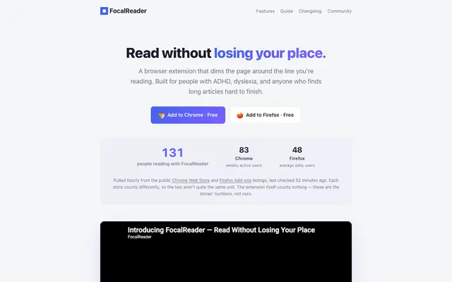 Screenshot of FocalReader — Read without losing your place