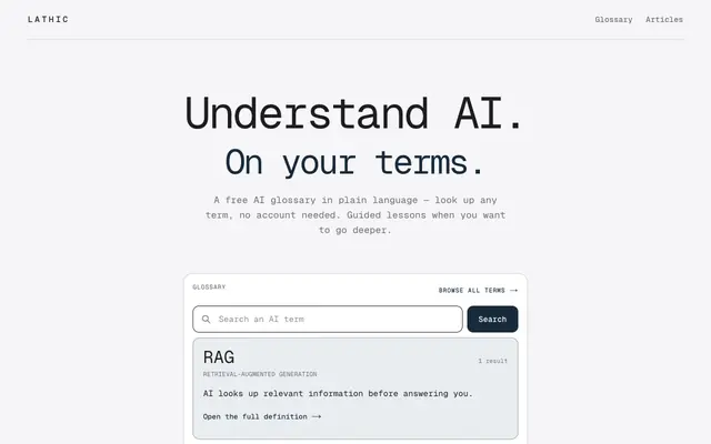 Screenshot of LATHIC: Understand AI. On your terms.