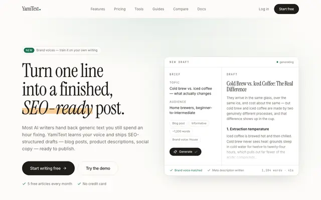 Screenshot of YamiText — AI Content Generator for WordPress & Blogs