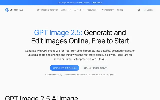 Screenshot of GPT Image 2.5: Free AI Image Generator and Editor Online