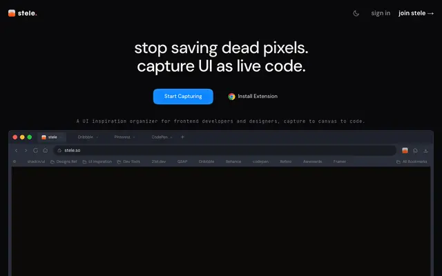 Screenshot of UI inspiration organizer for developers & designers · stele