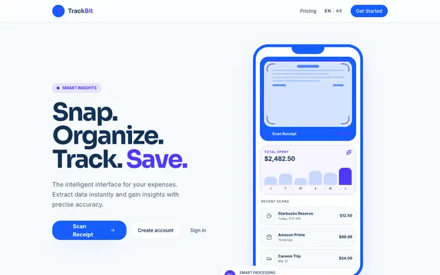 Screenshot of TrackBit — Snap. Organize. Track. Save.