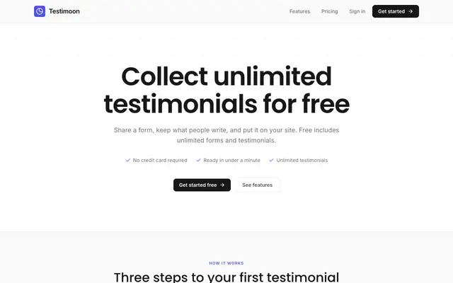Screenshot of Testimoon - Unlimited testimonials for free