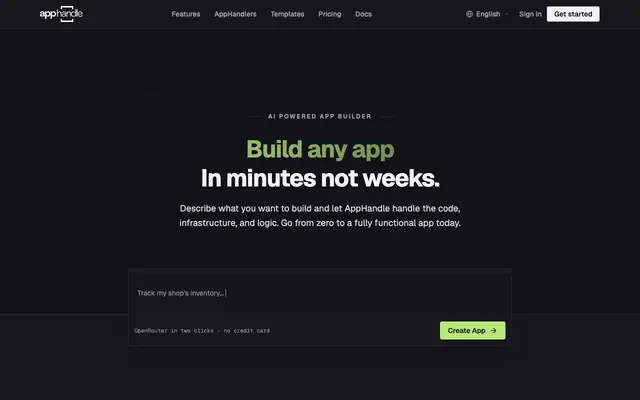 Screenshot of AppHandle — AI App Builder: Describe It. Watch It Work.