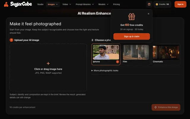 Screenshot of AI Realism Enhancer — Erase the AI Look | SugarCube