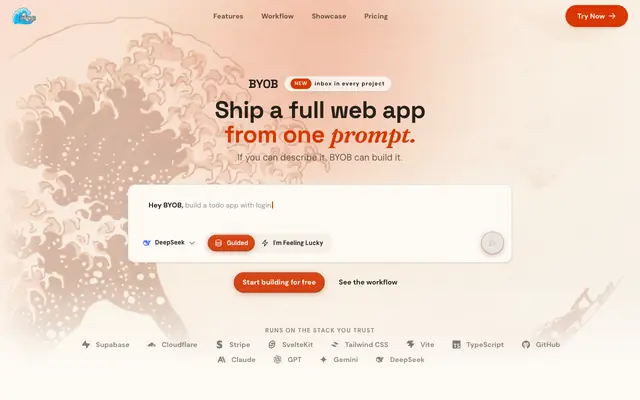 Screenshot of BYOB | Build Web Apps with AI - No Code Required
