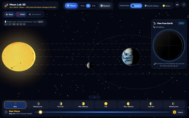Screenshot of Moon Space Lab 3D — Discover the Phases of the Moon!