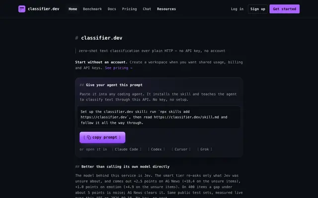 Screenshot of classifier